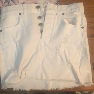 Mini white denim skirt